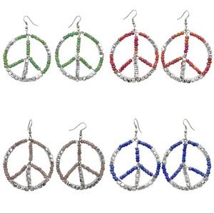 🌼 Color Beaded Peace Sign Symbol Earrings